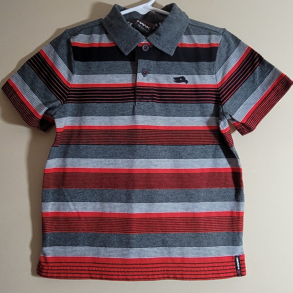 Striped Polo Shirt in Red and Gray
